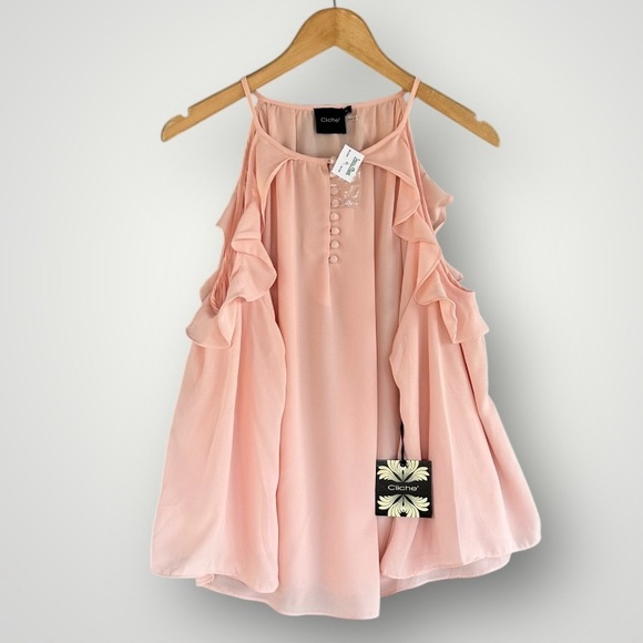 cliche Tops - Flirty & Feminine Cold Shoulder Pink Blouse